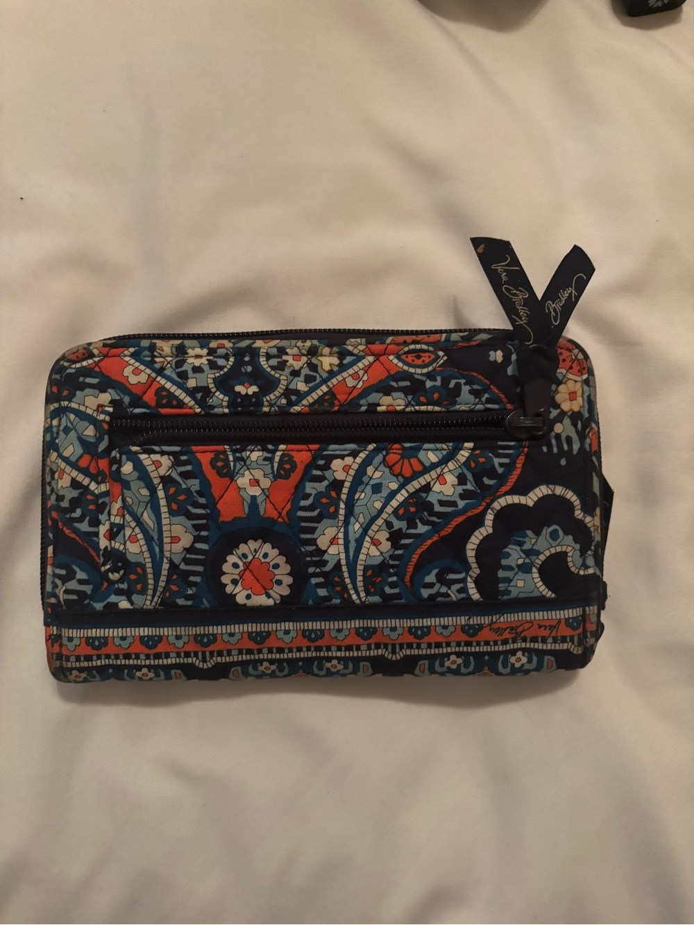 Vera Bradley Navy, Coral & Light Blue Quilted Zip Wallet